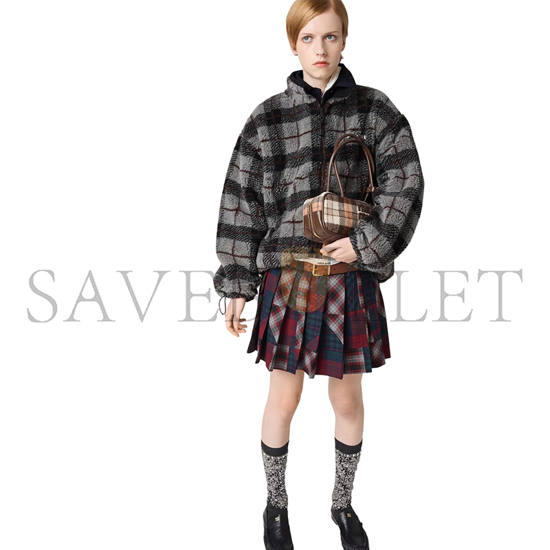 MIU MIU CHECKED TEDDY ZIPPER JACKET MJL042